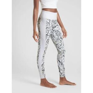 Athleta White Floral Affirmation Leggings Thick Waistband Colorblock Stretch XS